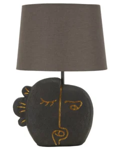 Lampe de table Tribal Polyrésine Noir abat-jour Tissu Gris