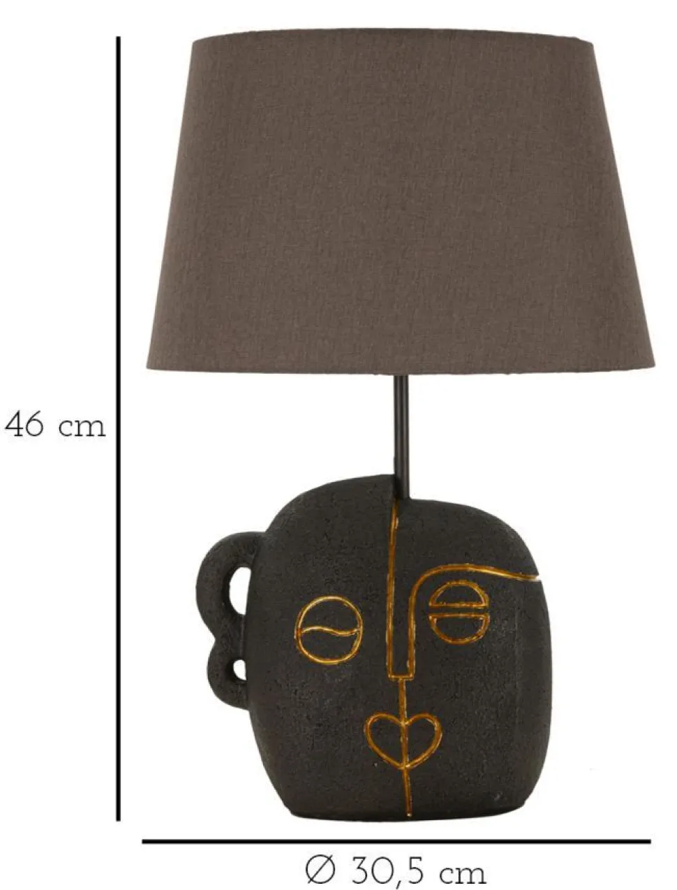 Lampe de table Tribal Résine noire abat-jour Tissu gris