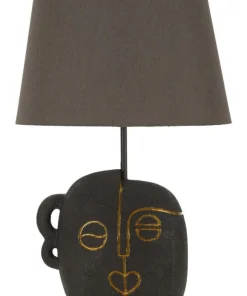 Lampe de table Tribal Résine noire abat-jour Tissu gris