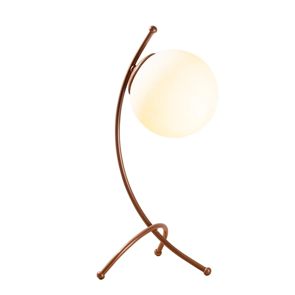 Lampe de table trépied arcs Bulla 43cm Verre Blanc et Métal Or rose