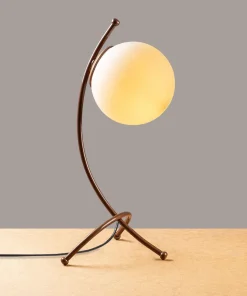 Lampe de table trépied arcs Bulla 43cm Verre Blanc et Métal Or rose