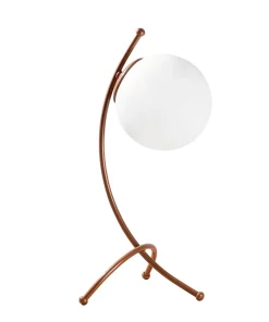 Lampe de table trépied arcs Bulla 43cm Verre Blanc et Métal Or rose
