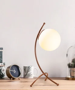 Lampe de table trépied arcs Bulla 43cm Verre Blanc et Métal Or rose