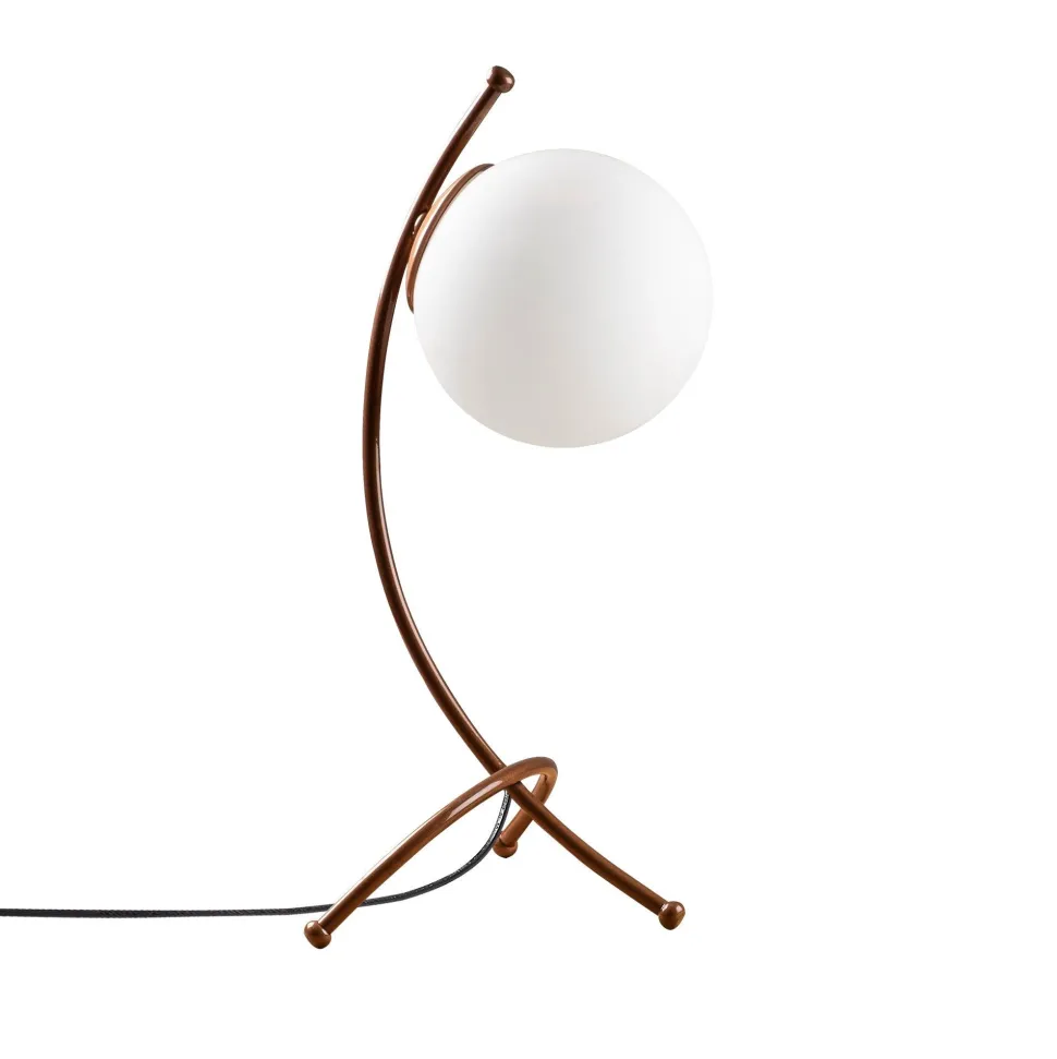 Lampe de table trépied arcs Bulla 43cm Verre Blanc et Métal Or rose