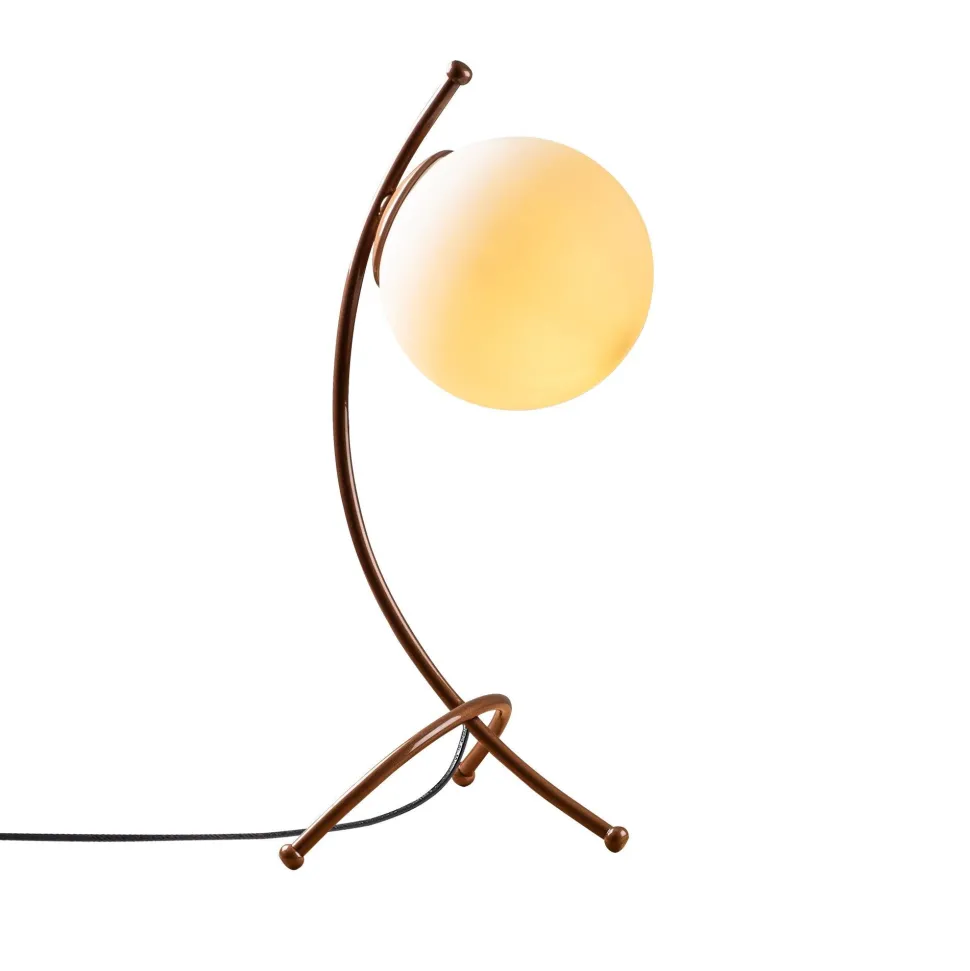 Lampe de table trépied arcs Bulla 43cm Verre Blanc et Métal Or rose