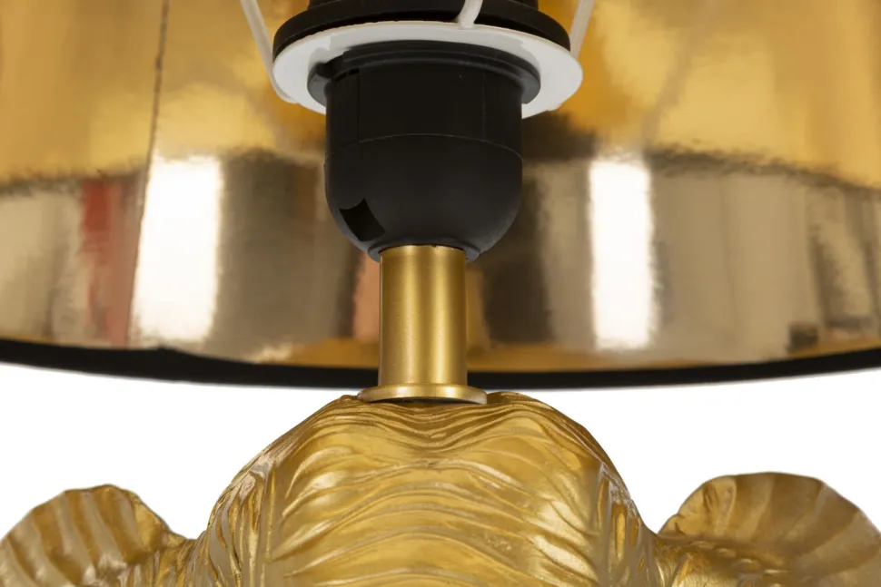 Lampe de table tête d'éléphant en métal noir abat-jour tissu noir