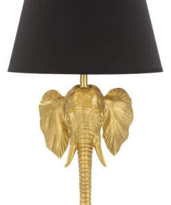 Lampe de table tête d'éléphant en métal noir abat-jour tissu noir