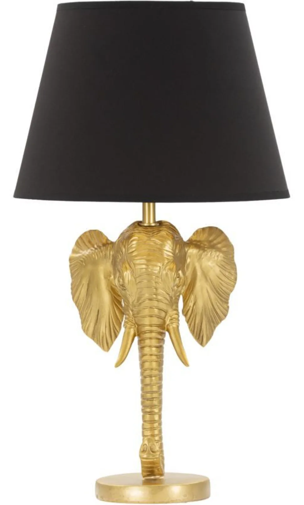 Lampe de table tête d'éléphant en métal noir abat-jour tissu noir