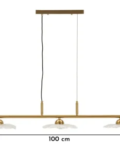 Lampe plafond 3 lumières Emily Verre Transparent structure dorée