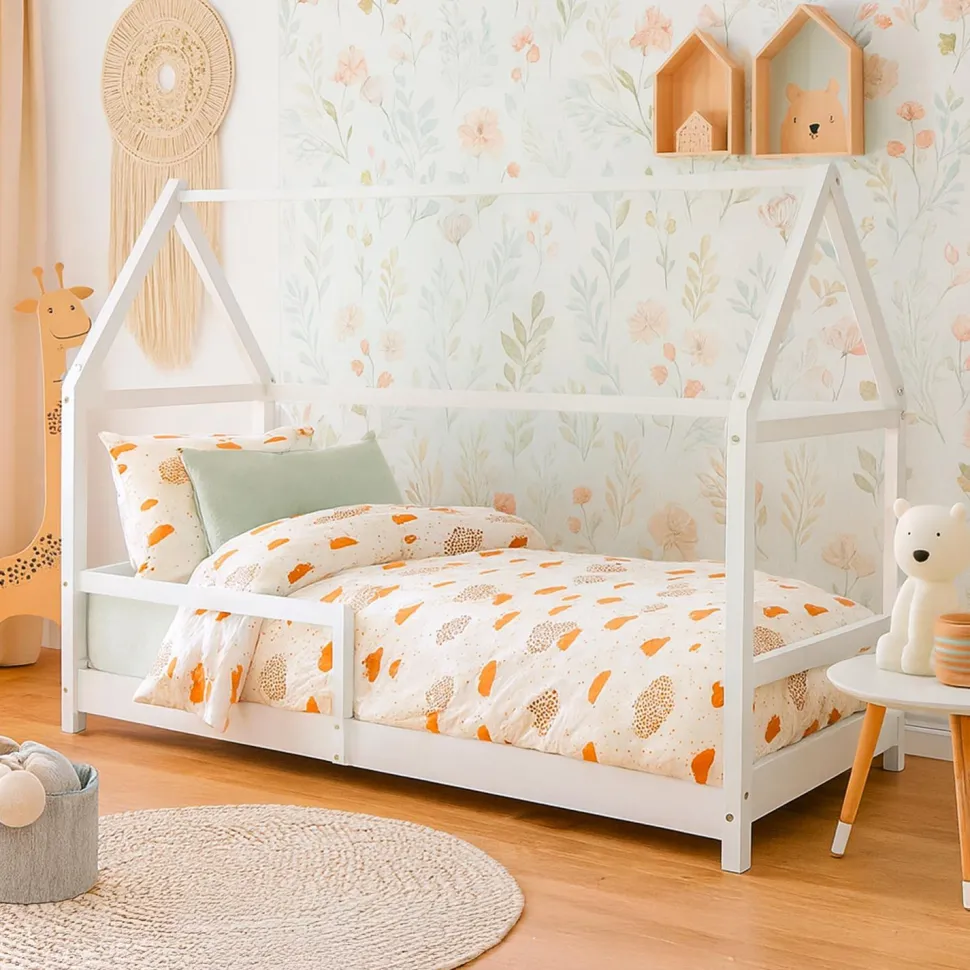 Lit cabane pour enfant Revanou 90x190cm Bois Blanc