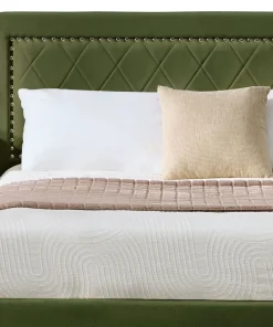 Lit coffre Sandiego avec sommier relevable 140x200cm et tête de lit cloutée Velours Kaki