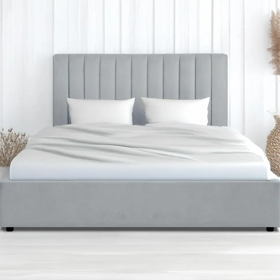 Lit Coffre Songe + Sommier Velours Argent 180cm