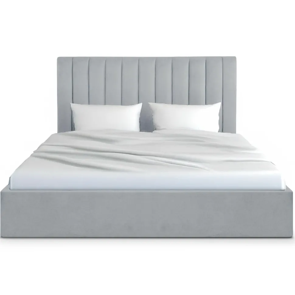Lit Coffre Songe + Sommier Velours Argent 180cm