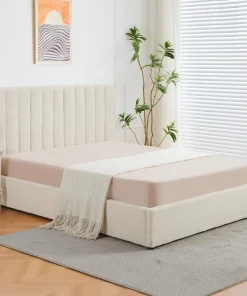 Lit Coffre Songe + Sommier Tissu bouclette Beige 160cm
