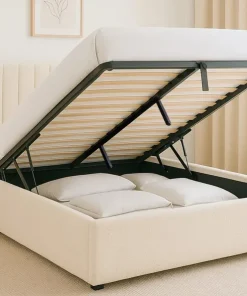 Lit Coffre Songe + Sommier Tissu bouclette Beige 160cm