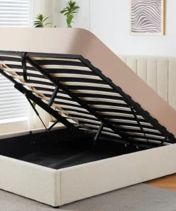 Lit Coffre Songe + Sommier Tissu bouclette Beige 160cm