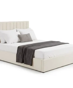 Lit Coffre Songe + Sommier Tissu bouclette Beige 160cm