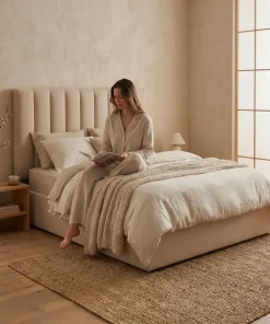 Lit Coffre Songe + Sommier Tissu Beige 160cm
