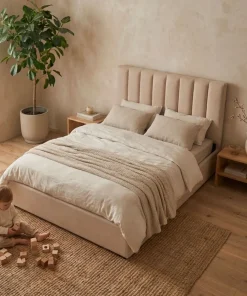 Lit Coffre Songe + Sommier Tissu Beige 160cm