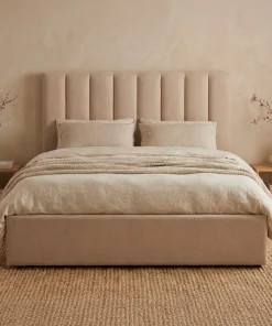 Lit Coffre Songe + Sommier Tissu Beige 160cm