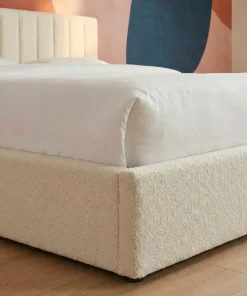 Lit Coffre Songe + Sommier Tissu bouclette Beige 140cm
