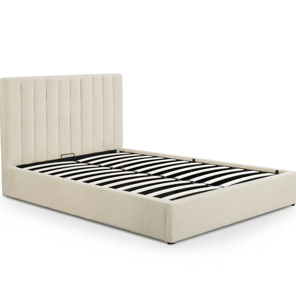 Lit Coffre Songe + Sommier Tissu bouclette Beige 140cm