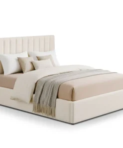 Lit Coffre Songe + Sommier Tissu bouclette Beige 180cm