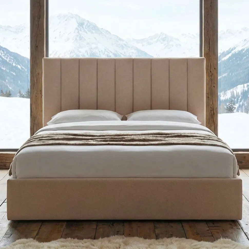 Lit Coffre Songe + Sommier Tissu Beige 180cm