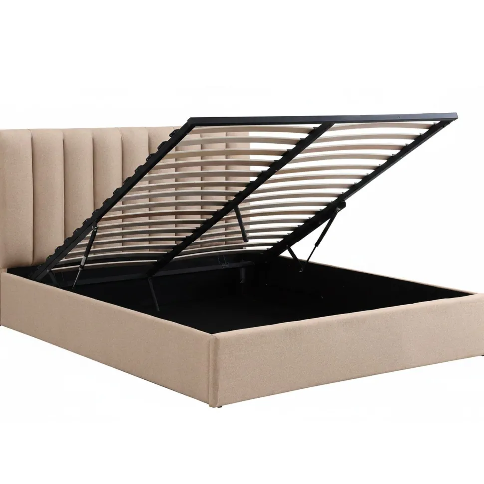 Lit Coffre Songe + Sommier Tissu Beige 180cm