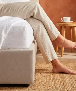 Lit Coffre Songe + Sommier Tissu Beige 140cm