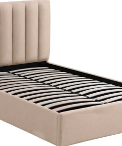 Lit Coffre Songe + Sommier Tissu Beige 140cm
