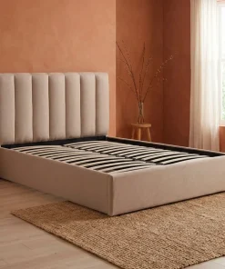Lit Coffre Songe + Sommier Tissu Beige 140cm