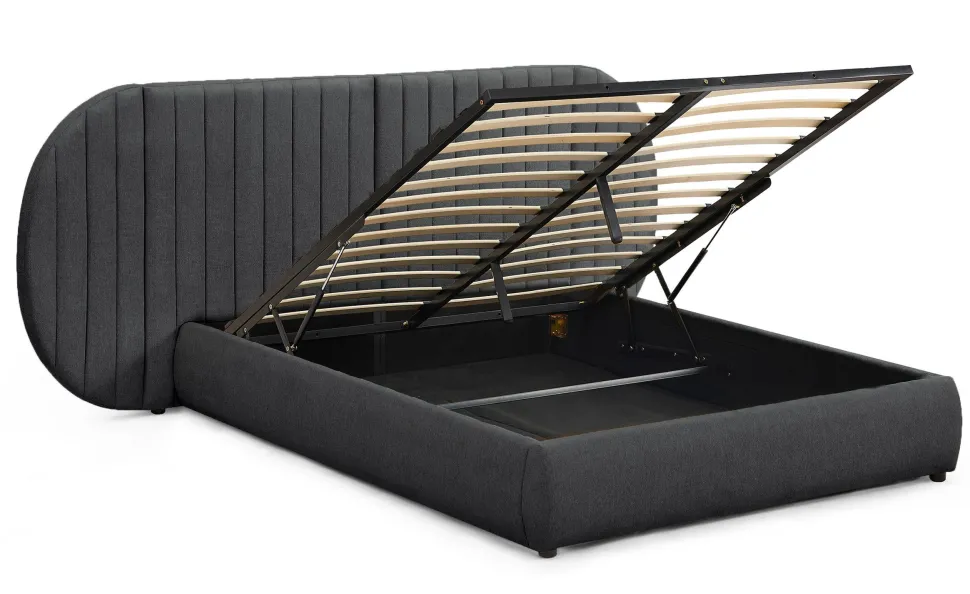 Lit coffre-complet avec tête de lit modulable Cocon 140x200cm Tissu Gris foncé