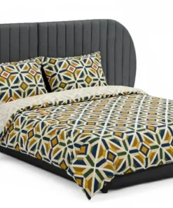 Lit coffre-complet avec tête de lit modulable Cocon 140x200cm Tissu Gris foncé
