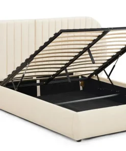 Lit coffre-complet avec tête de lit modulable Cocon 140x200cm Tissu Beige