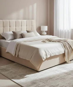 Lit double Luftani avec sommier relevable 160x200cm Velours Beige