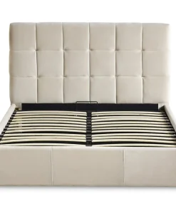 Lit double Luftani avec sommier relevable 140x190cm Velours Beige