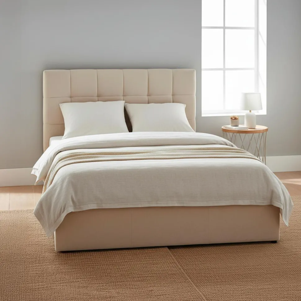 Lit double Luftani avec sommier relevable 140x190cm Velours Beige