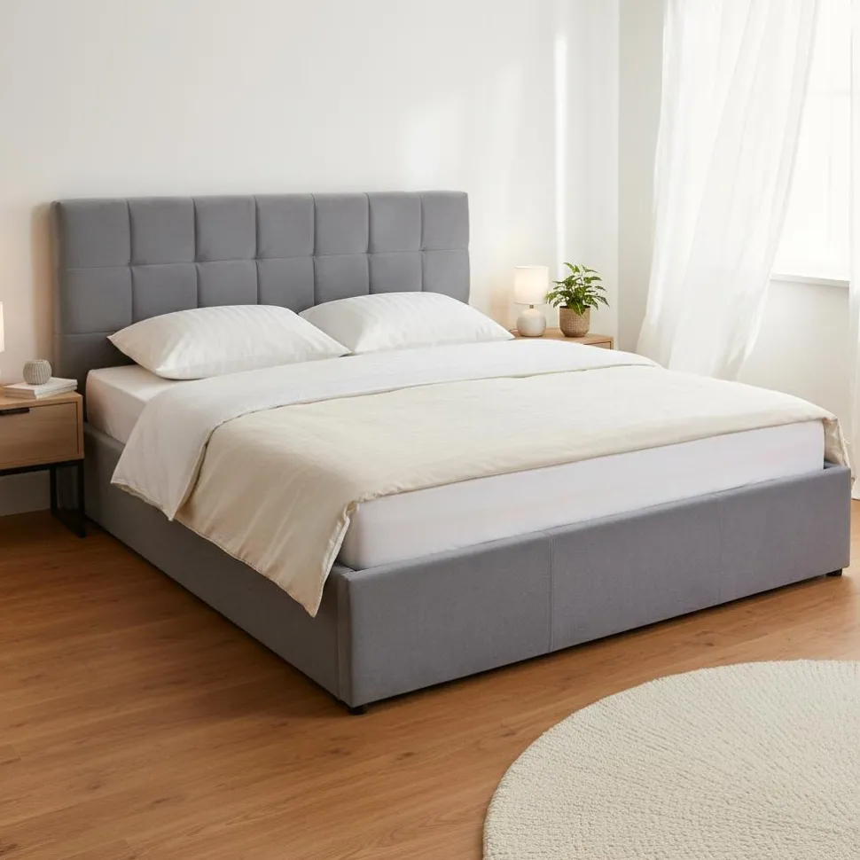 Lit double Luftani avec sommier relevable 160x200cm Velours Argent