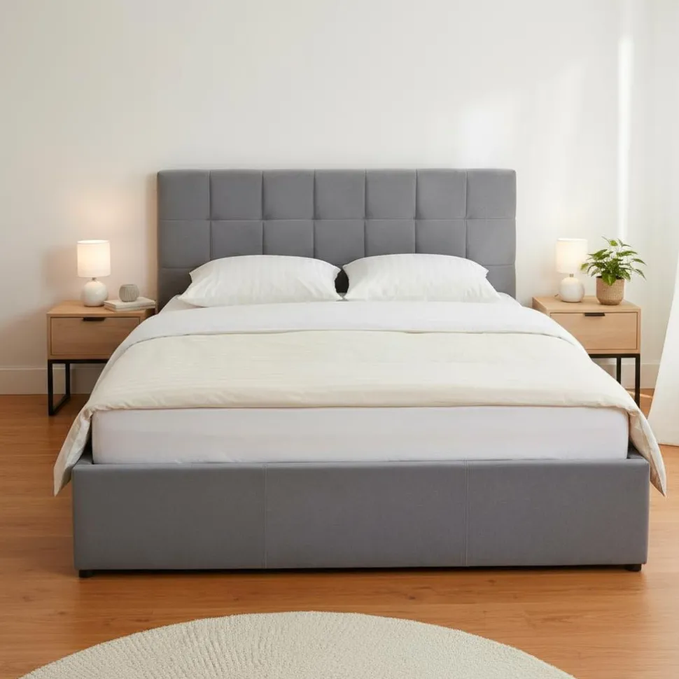 Lit double Luftani avec sommier relevable 160x200cm Velours Argent