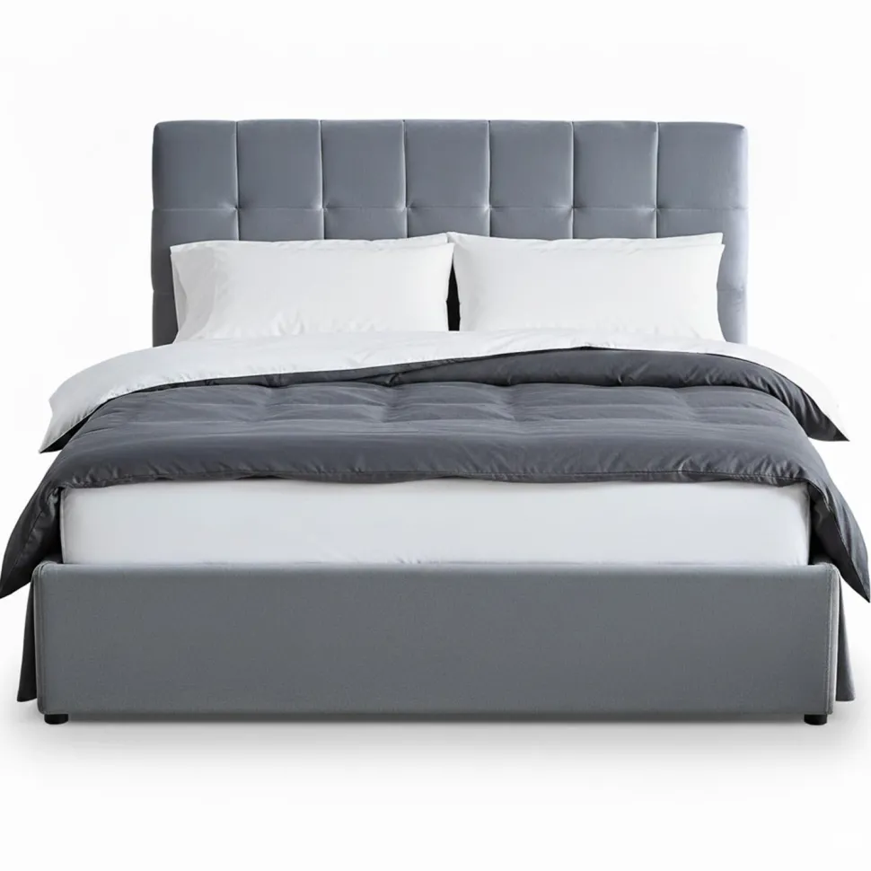 Lit double Luftani avec sommier relevable 160x200cm Velours Argent