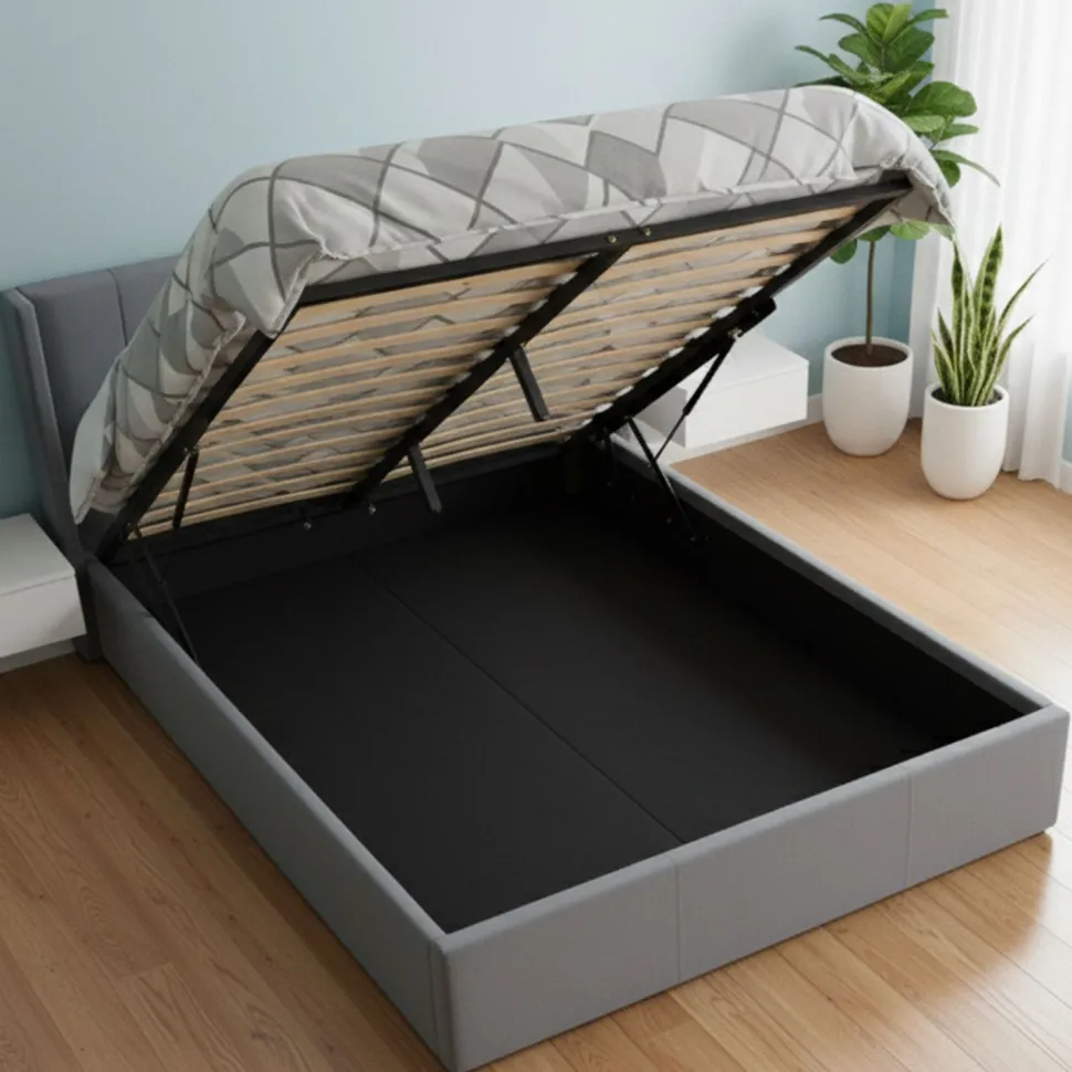 Lit double Magorial avec sommier relevable 180x200cm Velours Gris