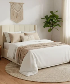 Lit double Magorial avec sommier relevable 140x190cm Tissu bouclette Crème