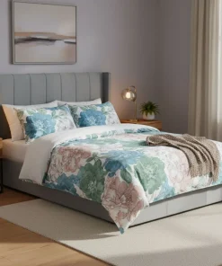 Lit double Magorial avec sommier relevable 160x200cm Velours Gris