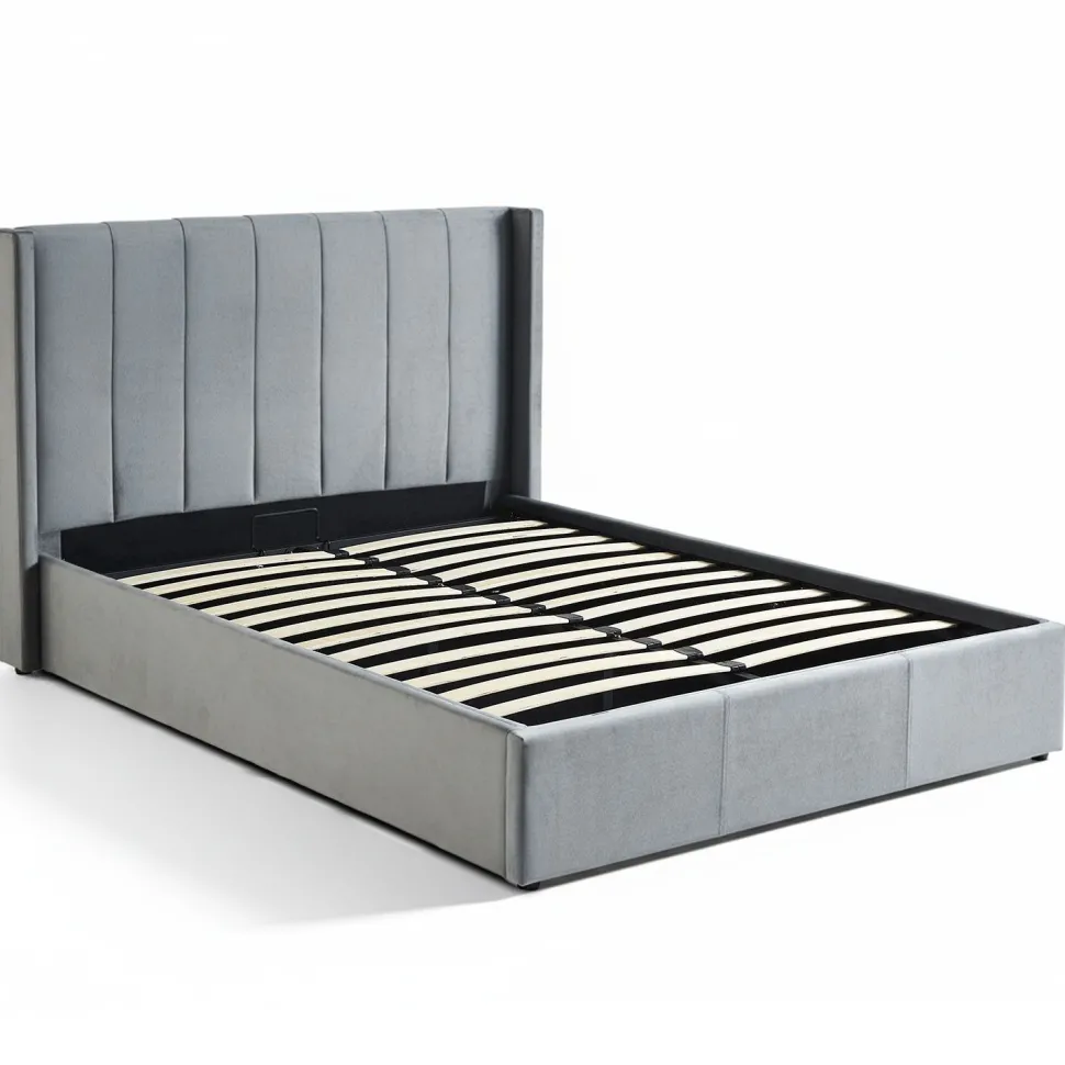 Lit double Magorial avec sommier relevable 160x200cm Velours Gris