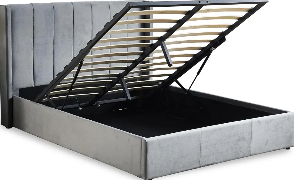 Lit double Magorial avec sommier relevable 160x200cm Velours Gris