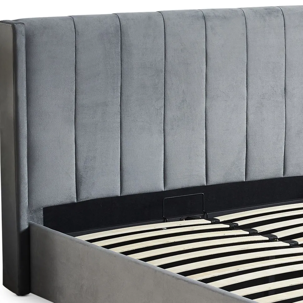 Lit double Magorial avec sommier relevable 160x200cm Velours Gris