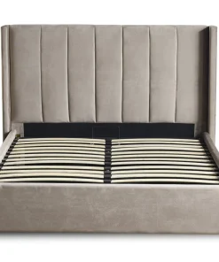 Lit double Magorial avec sommier relevable 160x200cm Velours Taupe