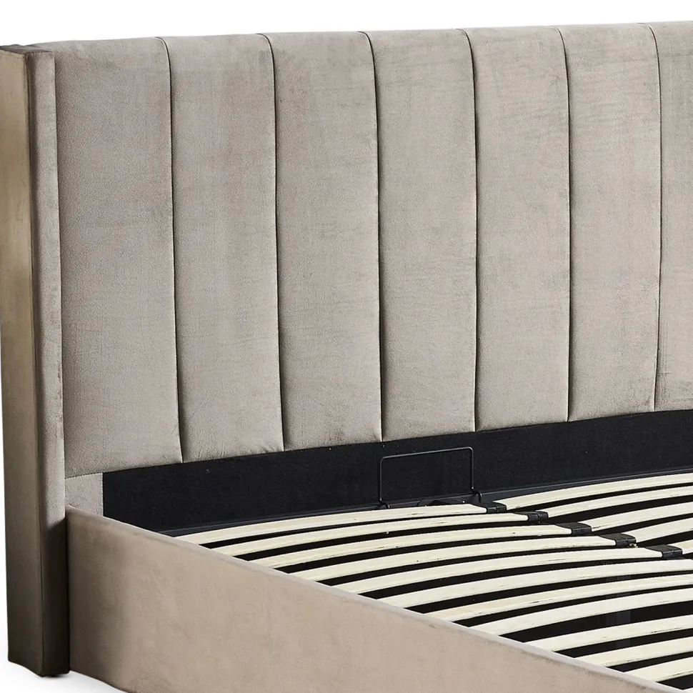 Lit double Magorial avec sommier relevable 160x200cm Velours Taupe
