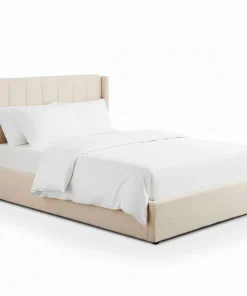 Lit double Magorial avec sommier relevable 160x200cm Tissu Bouclette Crème